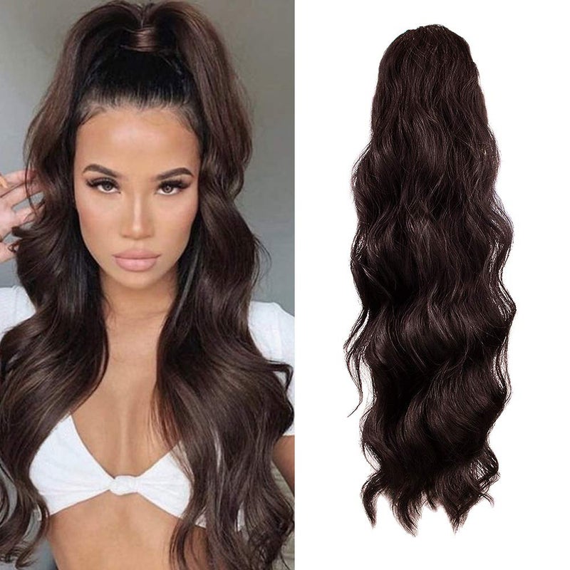 KETHBE KETHBE 24 Inch Long Body Wave Ponytail hair Extension Synthetic Heat Resistant Wrap Around Drawstring Curly Wavy Ponytail Hairpieces for Women 4 