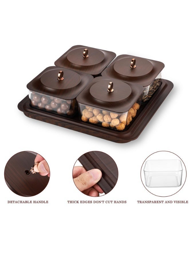 WALALLA Snack Serving Tray,Household Divided Serving Tray with lid,Platter Tray Suitable for Fruit,Candy,Nuts,Compartment Serving Tray with lid,Plastic Imitated Wood Square Snack Tray,Ideal for Home, Party,Birthday - Image 3