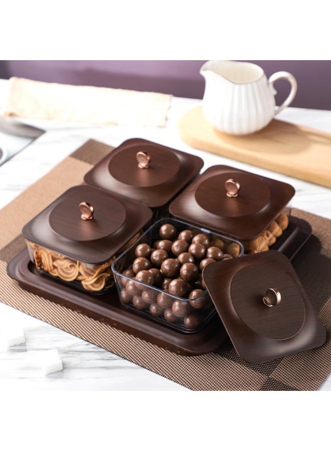 WALALLA Snack Serving Tray,Household Divided Serving Tray with lid,Platter Tray Suitable for Fruit,Candy,Nuts,Compartment Serving Tray with lid,Plastic Imitated Wood Square Snack Tray,Ideal for Home, Party,Birthday - Image 4