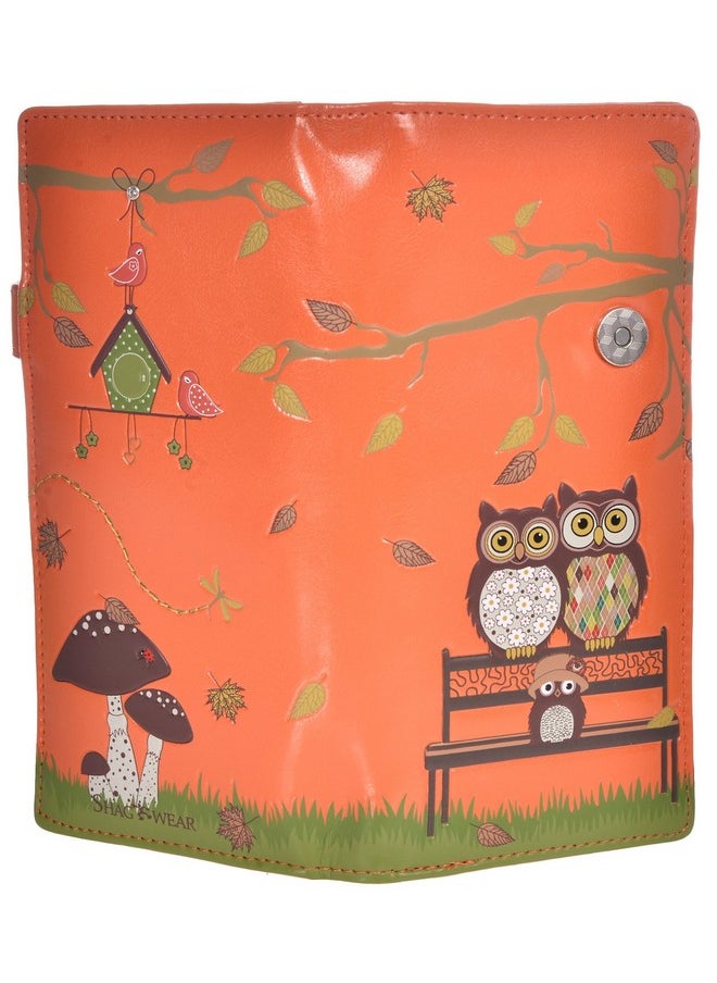 Shag Wear - Women'S Premium Vegan Clutch Cardholder Wallet Zipper Purse With Pretty Autumn Owl Orange - Image 1
