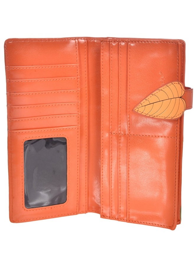 Shag Wear - Women'S Premium Vegan Clutch Cardholder Wallet Zipper Purse With Pretty Autumn Owl Orange - Image 1