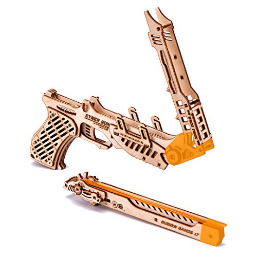 Wood Trick Cyber Gun 3D Wooden Puzzle - Rubber Band Gun Pistol - Shoots up to 20 feet - Wood Model Kit for Adults and Kids to Build - 14+ - Image 4