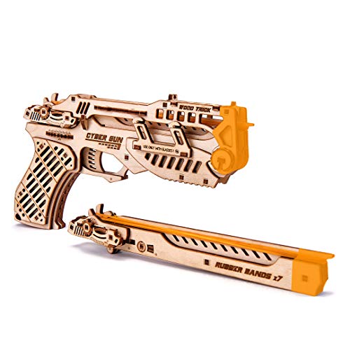 Wood Trick Cyber Gun 3D Wooden Puzzle - Rubber Band Gun Pistol - Shoots up to 20 feet - Wood Model Kit for Adults and Kids to Build - 14+ - Image 1