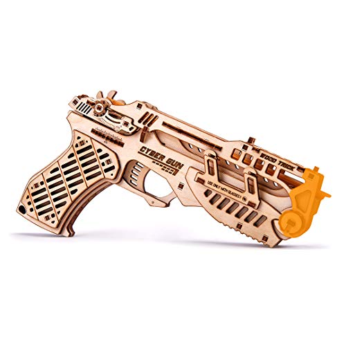 Wood Trick Cyber Gun 3D Wooden Puzzle - Rubber Band Gun Pistol - Shoots up to 20 feet - Wood Model Kit for Adults and Kids to Build - 14+ - Image 3