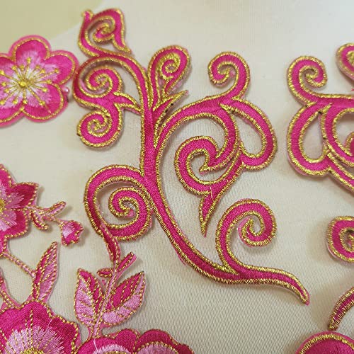 ZALALAA 7pcs Big Flower Iron on Embroidered Appliques Patch Embroidered Lace Fabric Ribbon Trim Neckline Collar (Pink B) - Image 4