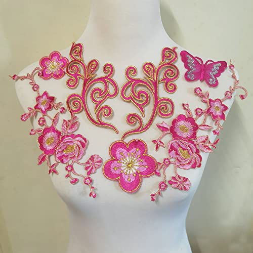 ZALALAA 7pcs Big Flower Iron on Embroidered Appliques Patch Embroidered Lace Fabric Ribbon Trim Neckline Collar (Pink B) - Image 1