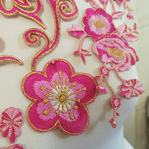 ZALALAA 7pcs Big Flower Iron on Embroidered Appliques Patch Embroidered Lace Fabric Ribbon Trim Neckline Collar (Pink B) - Image 2