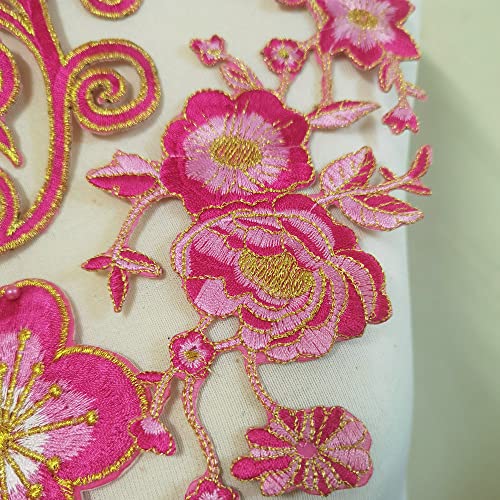 ZALALAA 7pcs Big Flower Iron on Embroidered Appliques Patch Embroidered Lace Fabric Ribbon Trim Neckline Collar (Pink B) - Image 3