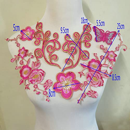 ZALALAA 7pcs Big Flower Iron on Embroidered Appliques Patch Embroidered Lace Fabric Ribbon Trim Neckline Collar (Pink B) - Image 5