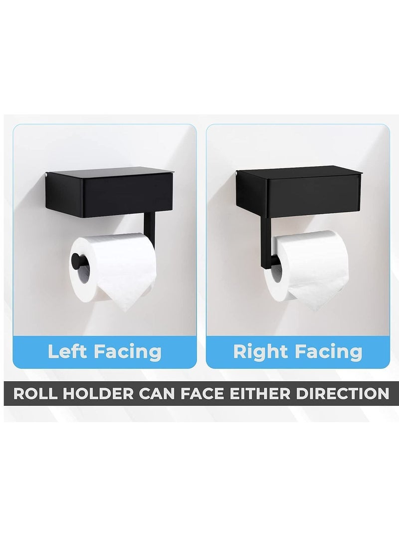 MIXDE - Designs Matte Black Toilet Paper Holder with Shelf, Flushable Wipes Dispenser, and Storage for Bathroom - Stainless Steel Wall Mount - Large - Image 1