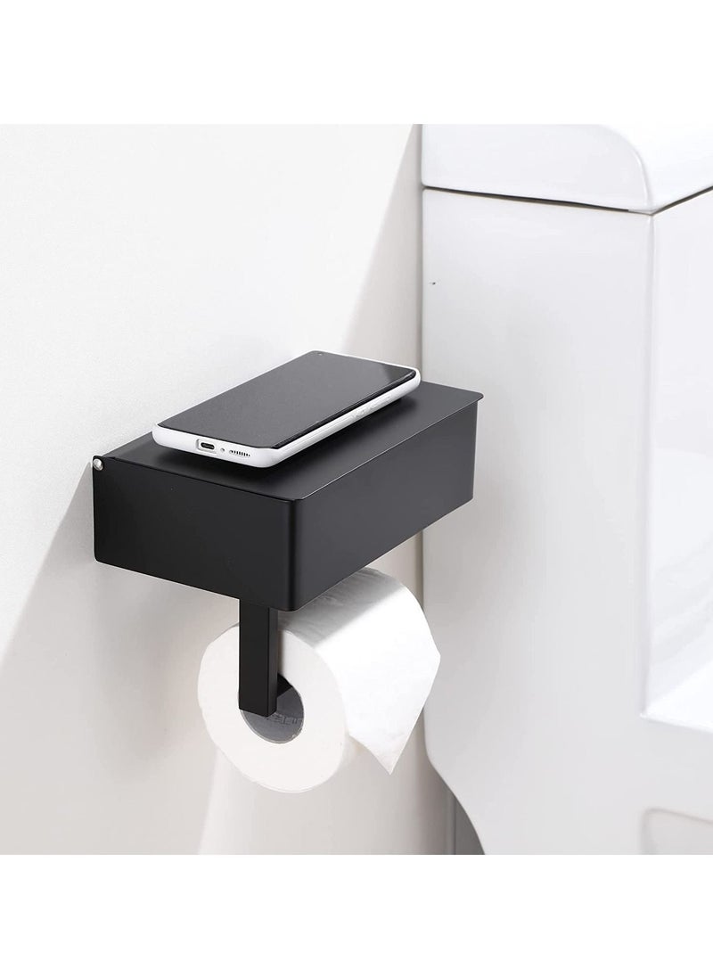 MIXDE - Designs Matte Black Toilet Paper Holder with Shelf, Flushable Wipes Dispenser, and Storage for Bathroom - Stainless Steel Wall Mount - Large - Image 1