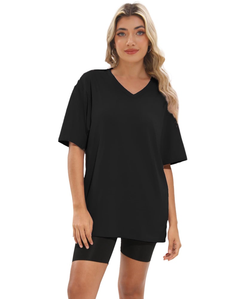 Kinglaman 4 Pack Oversized TShirts for Women, Short Sleeve Drop shoulders Plus Size Baggy Dry Fit T Shirts Tops Tees for Casual or Athletic 1 Black 1 White 1 Dark Pink 1 Khaki XX-Large - Image 4