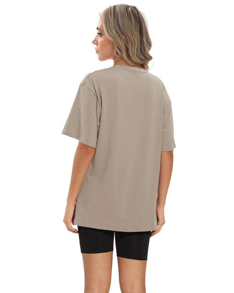Kinglaman 4 Pack Oversized TShirts for Women, Short Sleeve Drop shoulders Plus Size Baggy Dry Fit T Shirts Tops Tees for Casual or Athletic 1 Black 1 White 1 Dark Pink 1 Khaki XX-Large - Image 3