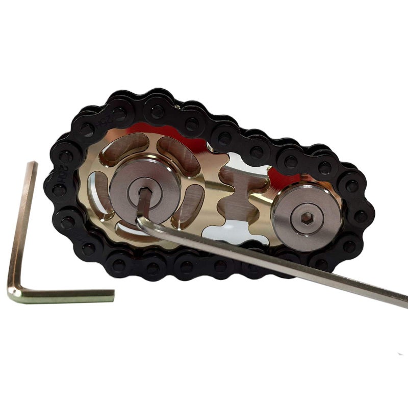 Bitopbi Stainless Steel Sprocket Fidgets Chain Fidget Cube Gears Linkage Bike Chain Novelty Fidget Block Kinetic Desk Metal EDC Focus Meditation Break Bad Habits ADHD GoldBlack - Image 2