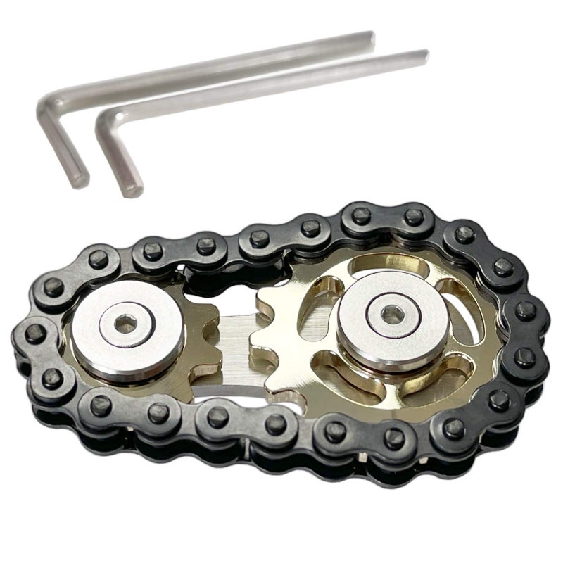 Bitopbi Stainless Steel Sprocket Fidgets Chain Fidget Cube Gears Linkage Bike Chain Novelty Fidget Block Kinetic Desk Metal EDC Focus Meditation Break Bad Habits ADHD GoldBlack - Image 3
