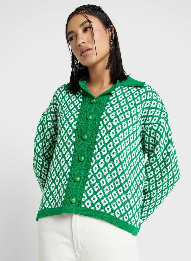 جينجر Printed Intarsia Sweater