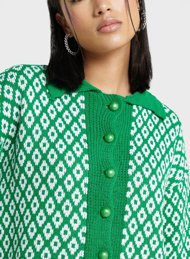 جينجر Printed Intarsia Sweater