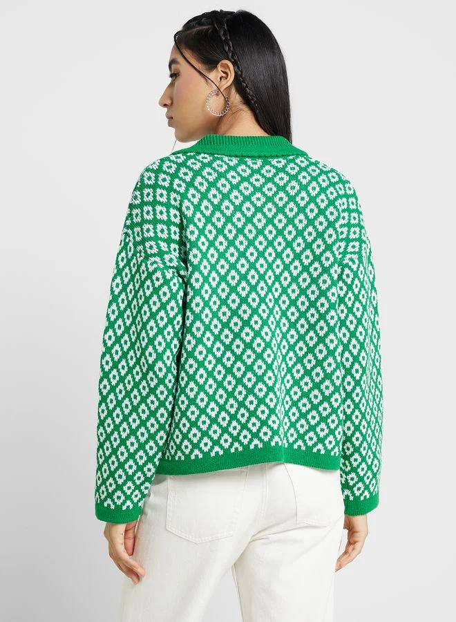 جينجر Printed Intarsia Sweater