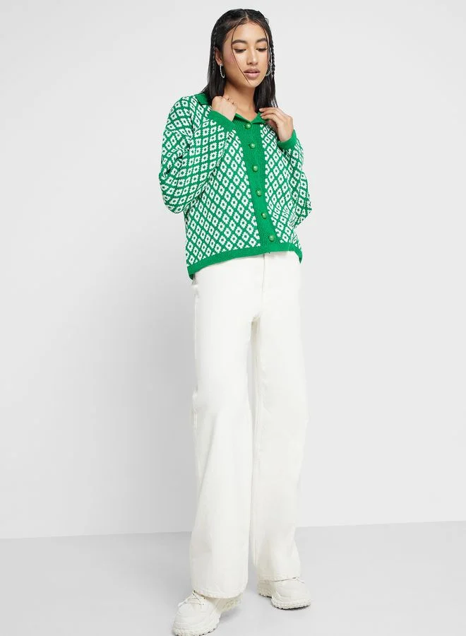 جينجر Printed Intarsia Sweater
