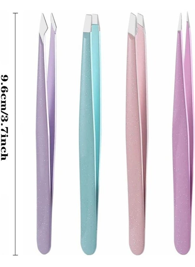 جلامكيت طقم ملاقط، 4 قطع ملاقط احترافية من الفولاذ المقاوم للصدأ، طقم ملاقط حواجب مع علبة لشعر الوجه النامي تحت الجلد، أداة تجميل يومية، متعدد الألوان - Image 2