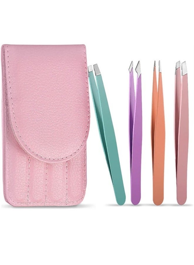 جلامكيت طقم ملاقط، 4 قطع ملاقط احترافية من الفولاذ المقاوم للصدأ، طقم ملاقط حواجب مع علبة لشعر الوجه النامي تحت الجلد، أداة تجميل يومية، متعدد الألوان - Image 1