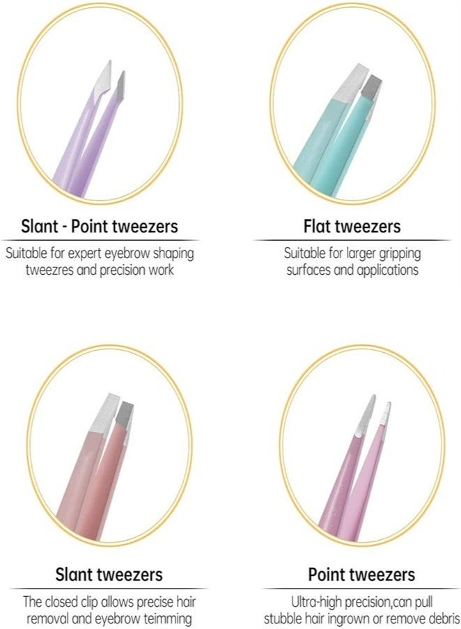 جلامكيت طقم ملاقط، 4 قطع ملاقط احترافية من الفولاذ المقاوم للصدأ، طقم ملاقط حواجب مع علبة لشعر الوجه النامي تحت الجلد، أداة تجميل يومية، متعدد الألوان - Image 3