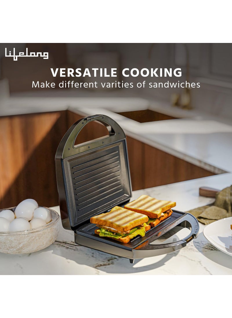 Lifelong Sandwich Griller 750 W Classic Pro Auto Cut off Power Indicator Sandwich Maker with 4 Slice NonStick Fixed Plates for Sandwiches at Home with 1 Year Warranty Black LLSM120G
