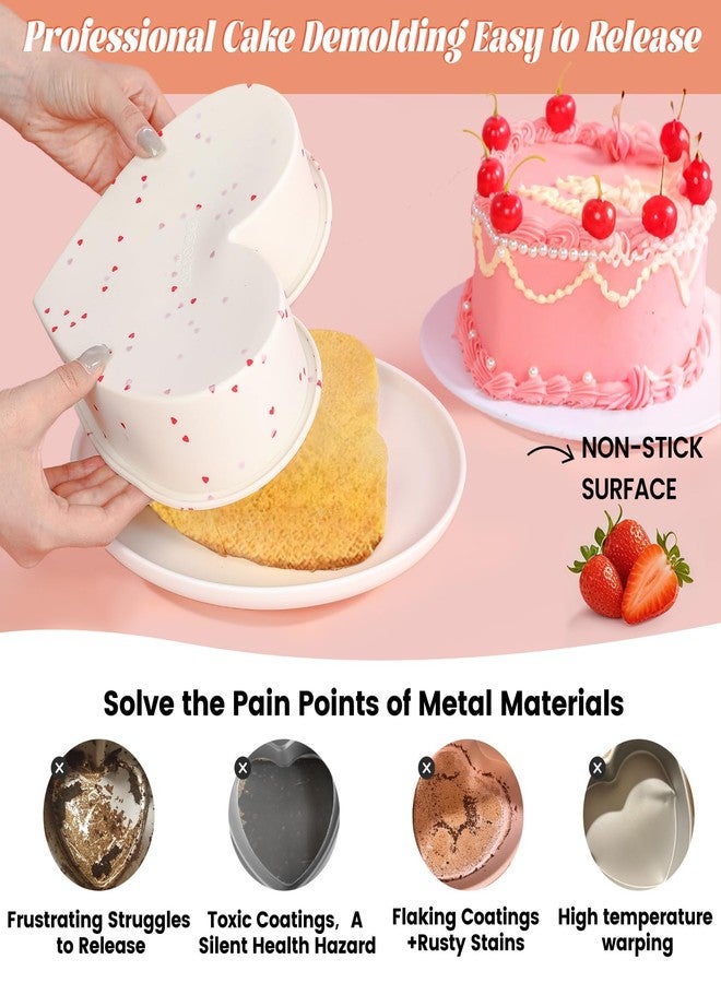 SJ 2P Silicone Heart Shaped Cake Pans, 6 Inch Nonstick Cake Pan, BPA Free Silicone Heart Cake Baking Mold for Oven Dishwasher Safe-Heartdot - Image 3