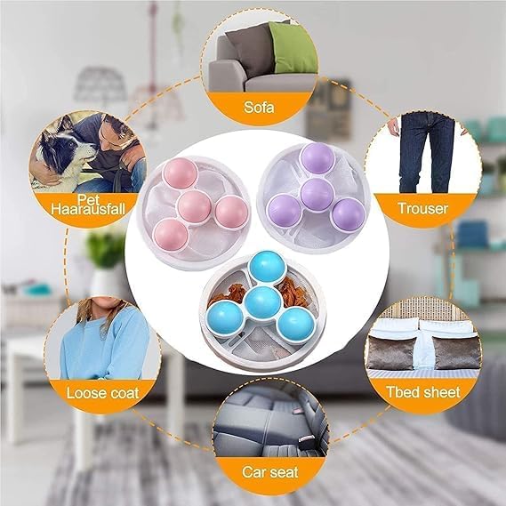 BIRZAR Lint Catcher Pet Hair Remover for Laundry Washing Machine Floating Lint Mesh Bag Reusable Household Hair Filter Washer Lint dust Trap Net Pouch Random Color 2 Pieces - Image 2