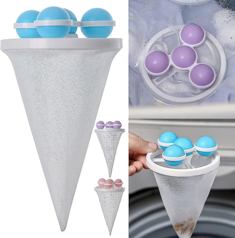 BIRZAR Lint Catcher Pet Hair Remover for Laundry Washing Machine Floating Lint Mesh Bag Reusable Household Hair Filter Washer Lint dust Trap Net Pouch Random Color 2 Pieces - Image 1