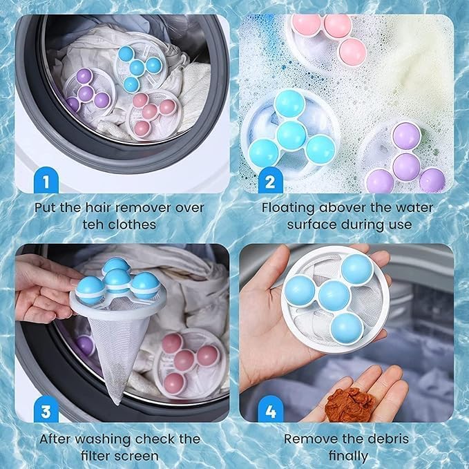 BIRZAR Lint Catcher Pet Hair Remover for Laundry Washing Machine Floating Lint Mesh Bag Reusable Household Hair Filter Washer Lint dust Trap Net Pouch Random Color 2 Pieces - Image 5