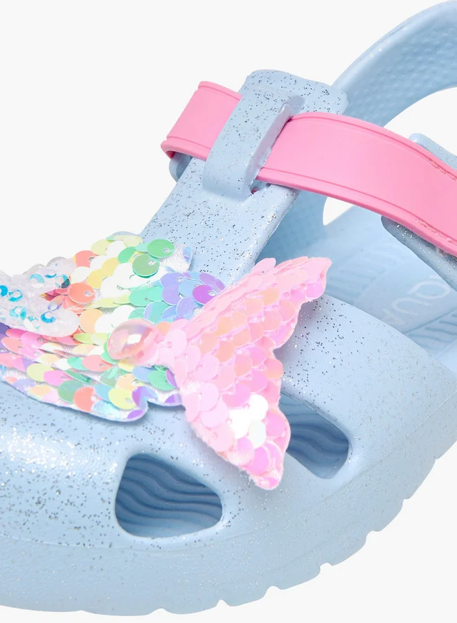 Aqua Glitter Applique Sandals with Hook and Loop Closure