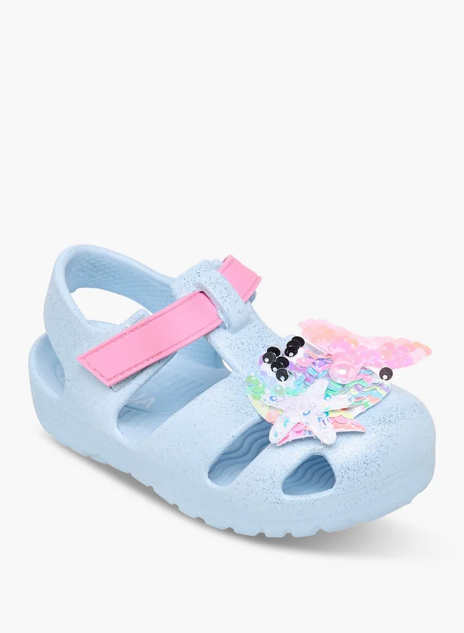أكوا Glitter Applique Sandals with Hook and Loop Closure