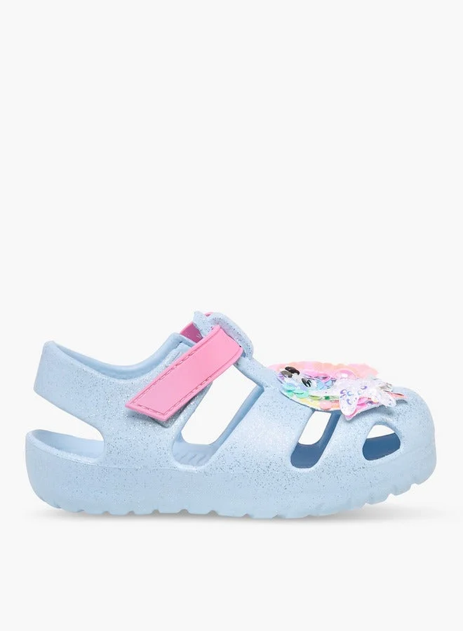 Aqua Glitter Applique Sandals with Hook and Loop Closure