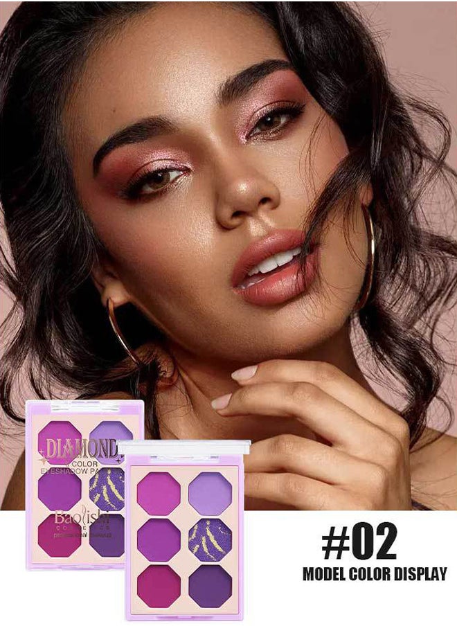 Baolishi 6 Shades Purple Eyeshadow Palette Makeup Matte Glitter - Dream Purple Pink Dark Red Violet Lovely Bright Shimmer Travel Eyeshadow Pallet For Girl Women  - Image 2