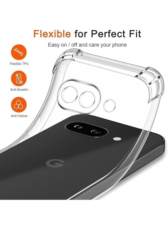 جراب متوافق مع Google Pixel 9A - غطاء شفاف من السيليكون (TPU) مقاوم للصدمات، مزود بحماية للكاميرا وزوايا معززة ضد الصدمات - شفاف - Image 2