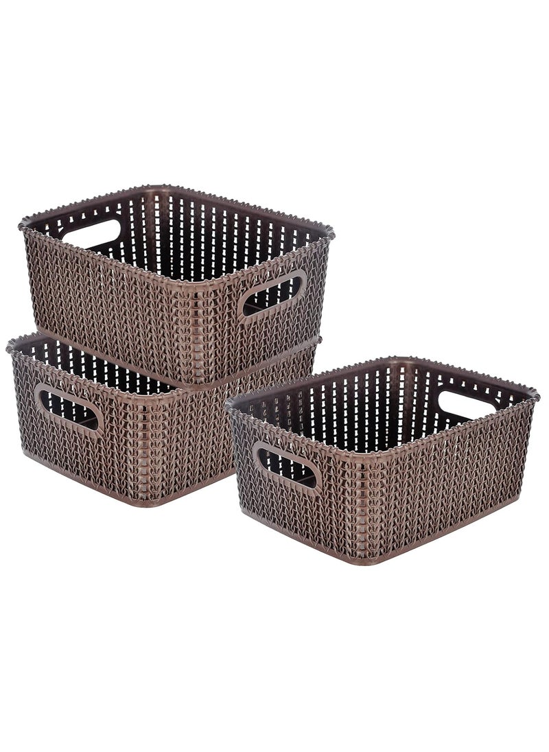 Kuber Industries Heart Home Multiuses Large M 20 Plastic Tray/Basket/Organizer Without Lid- Pack of 3 (Brown) -46HH089  - Image 1