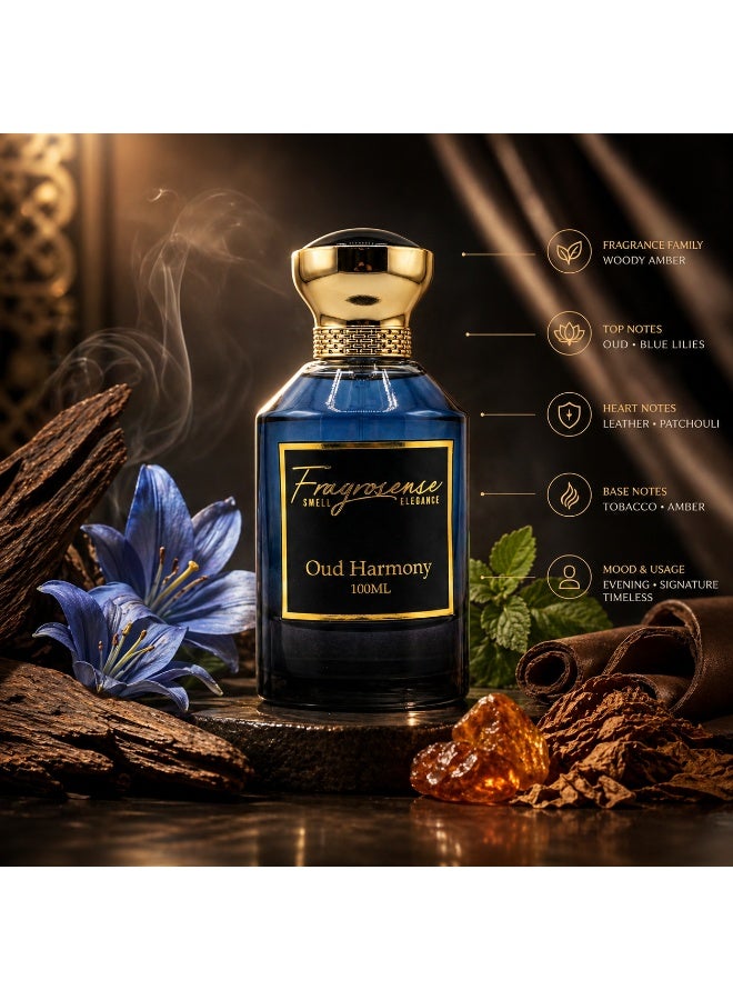 Fragrosense Oud Harmony for Unisex 100ml - Eau de Parfum Spray, Long Lasting Luxury Niche Perfume, Woody Amber, Leather, Warm Spicy Fragrance for Men & Women - Image 2