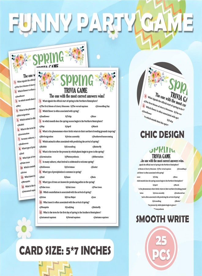 Kqfdr Spring Games, Spring Trivia Game Ice Breaker Card for Family, Easter Games for Adults Party Supplies -25 Pcs -A05 - Image 3