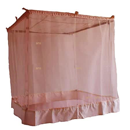 Ans Cotton Mix Mosquito net Pure Cotton Border on Top and Bottom Allergy Free Peach 65 x 65 Ft Double Bed Size Soft Net - Image 1