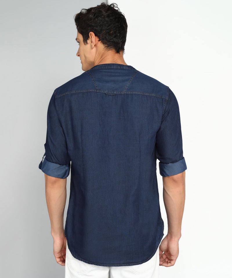 Kuons Avenue Men's Tailored Fit Short Denim Kurta (KACLFS1232Y-L_Midnight Blue_Large) - Image 2