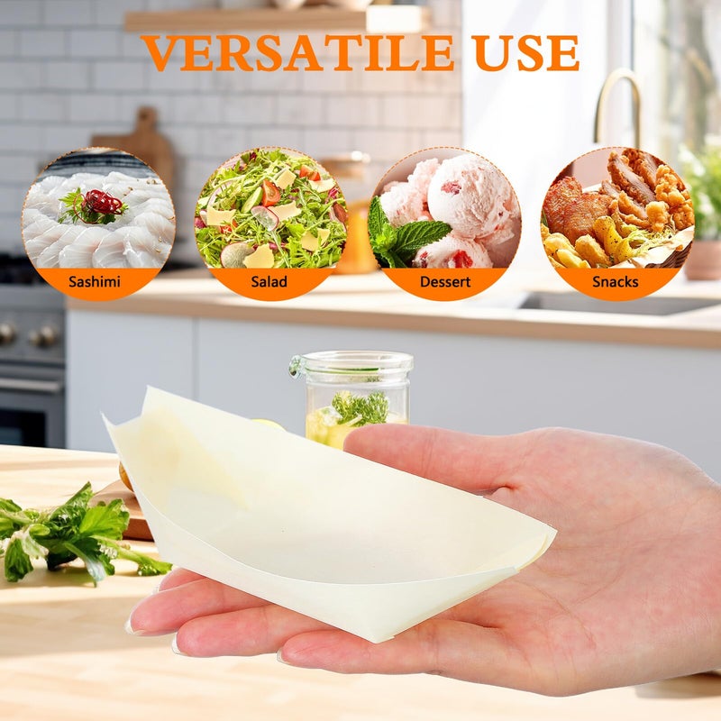 Disposable Sushi Boat Plates 150 Pcs 5 Inch White Serving Trays For Party Catering Picnic - Image 4