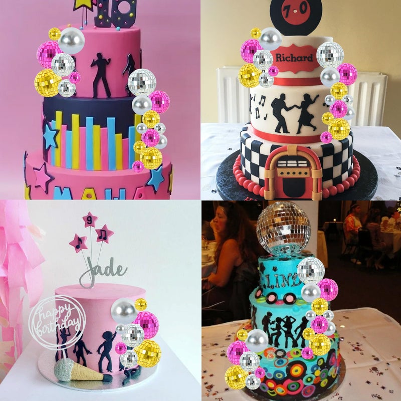 بيشيدا Beishida 27 PCS Gold Disco Ball Cake Topper 1970s Disco Decorations Mini Ball Cake Toppers Mirror Ball Cupcake Topcake for Disco موضوع الحفلة 70s - Image 4