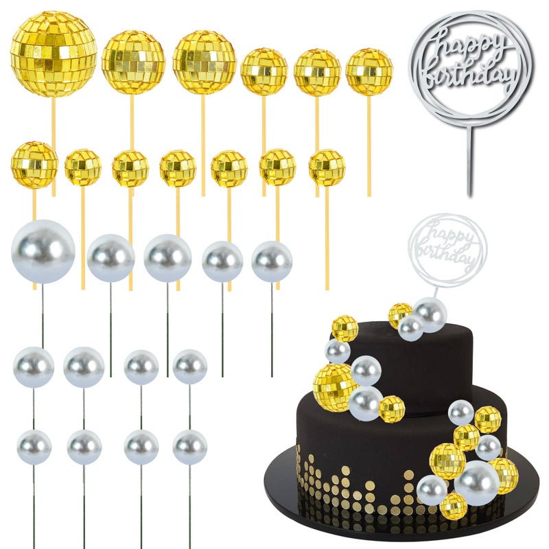 بيشيدا Beishida 27 PCS Gold Disco Ball Cake Topper 1970s Disco Decorations Mini Ball Cake Toppers Mirror Ball Cupcake Topcake for Disco موضوع الحفلة 70s - Image 1