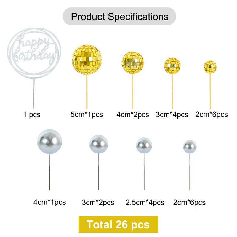 بيشيدا Beishida 27 PCS Gold Disco Ball Cake Topper 1970s Disco Decorations Mini Ball Cake Toppers Mirror Ball Cupcake Topcake for Disco موضوع الحفلة 70s - Image 2