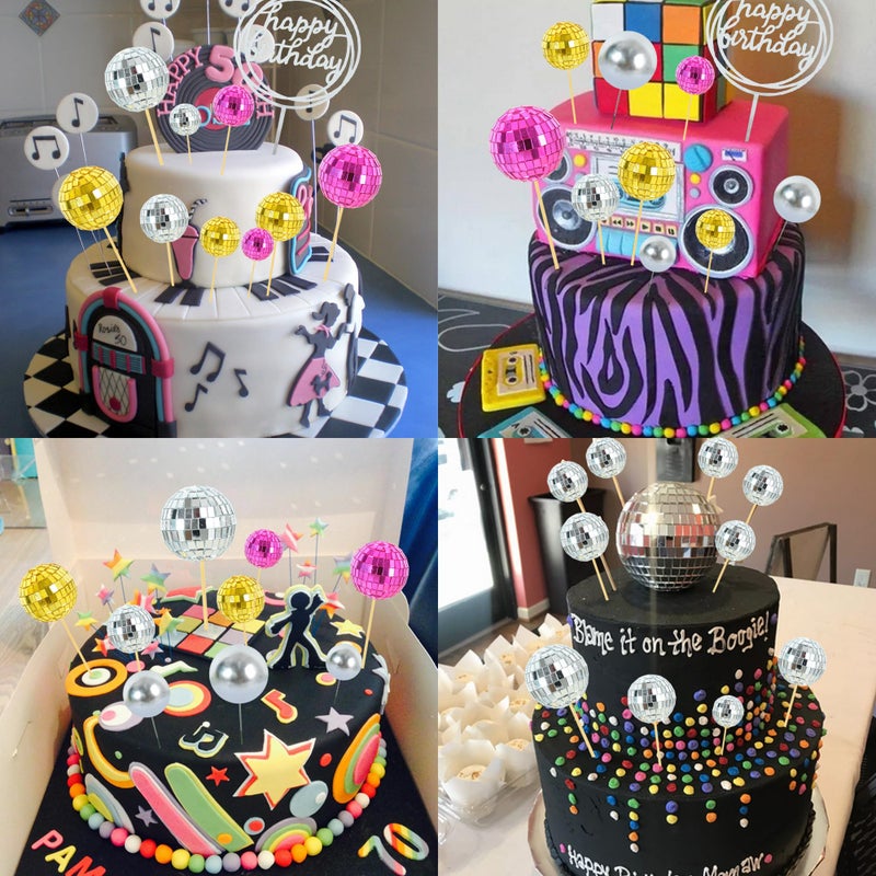 بيشيدا Beishida 27 PCS Gold Disco Ball Cake Topper 1970s Disco Decorations Mini Ball Cake Toppers Mirror Ball Cupcake Topcake for Disco موضوع الحفلة 70s - Image 3