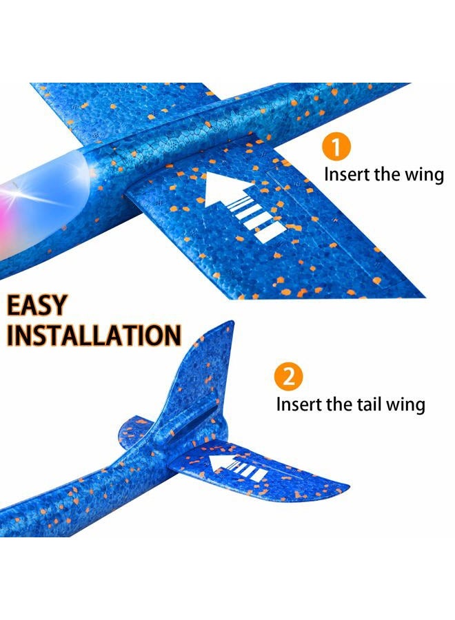 CUKU طائرة LED خفيفة 2 حزمة، طائرة رمي رغوية كبيرة 17.5 بوصة، طائرة انزلاقية بنمطين للطيران، لعبة طائرة للأطفال، هدايا للأطفال من 3 إلى 9 سنوات، ألعاب رياضية خارجية، هدايا حفلات عيد الميلاد لطائرة رغوية - Image 2