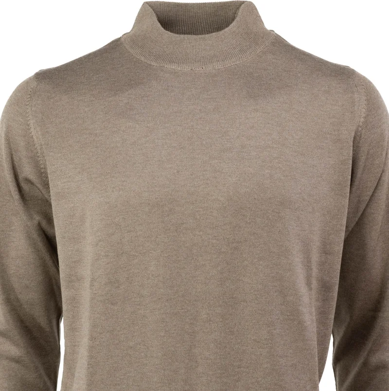 Oppland Men's Long Sleeve Half Turtleneck Classic Model Comfortable Cut Full Pattern Wool Woven Sweater