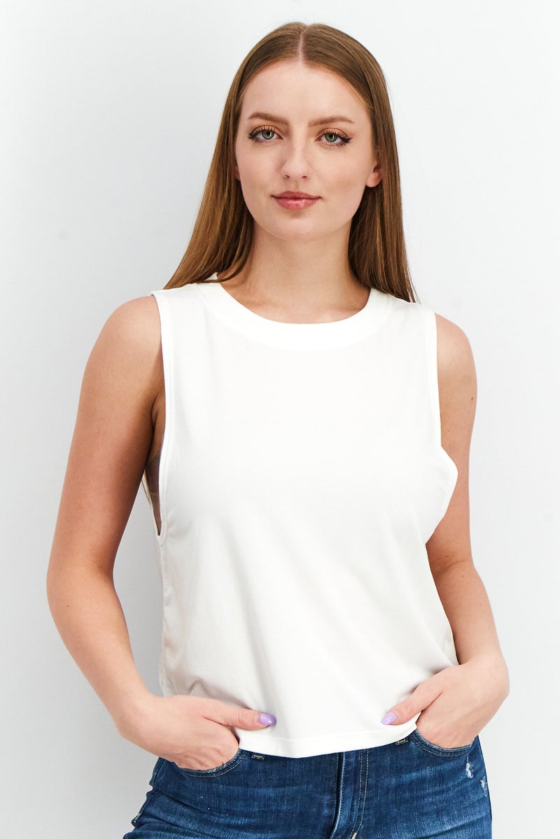 Sinsay Women Crew Neck Sleeveless Tank Top, White  - Image 1