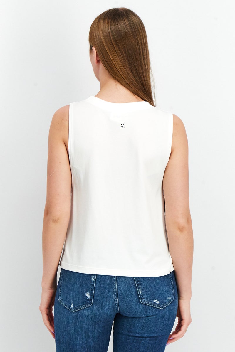 Sinsay Women Crew Neck Sleeveless Tank Top, White  - Image 3